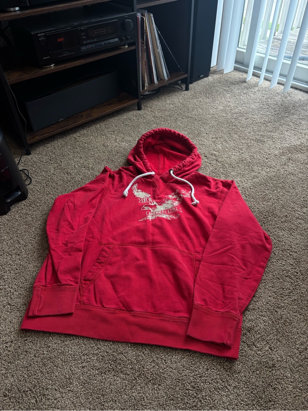 Men's American Eagle Y2K  Red Graphic Pullover Hoodie with Drawstring
